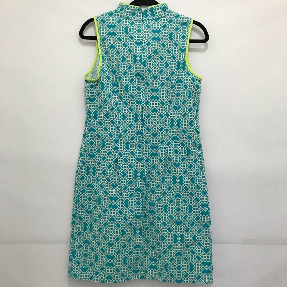 Eliza J. Women's Blue/White Printed Lime Green Trim Shift Zipper Dress Size 8 - Picture 3 of 7